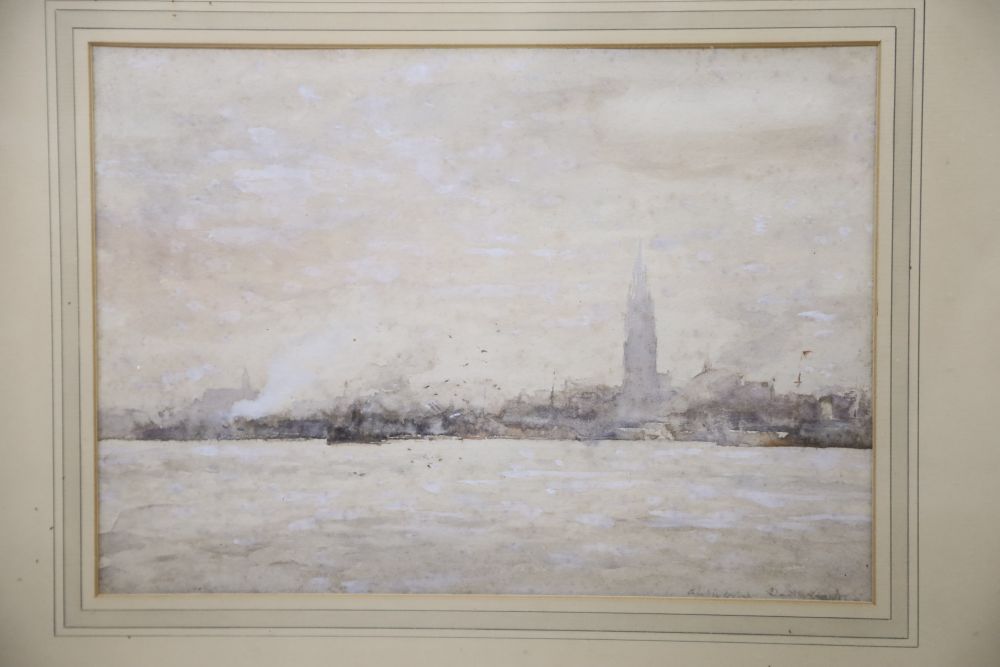 Thomas Austen Brown (1859-1924), ink and watercolour, The Church Etaples, signed and dated 1917, 24 x 32cm and a watercolour of a Dutch